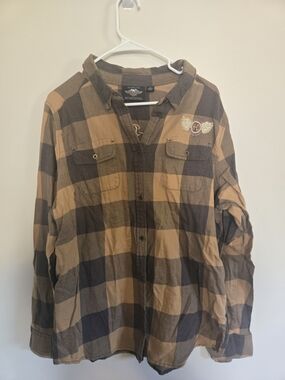 Harley-Davidson Women’s Tan and Black Plaid Button-Down Shirt